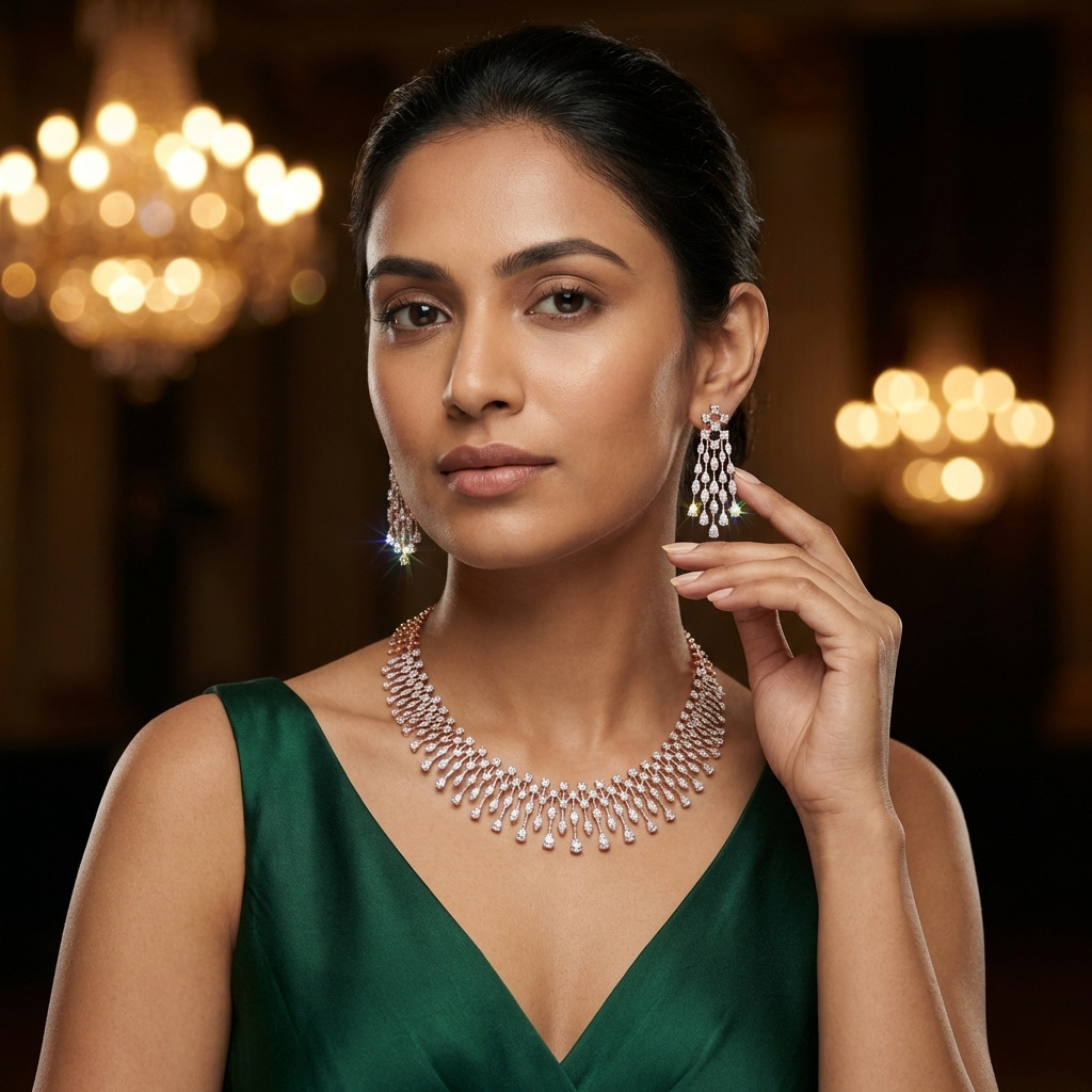 Royal Spark Diamond Wedding Necklace Set - 3