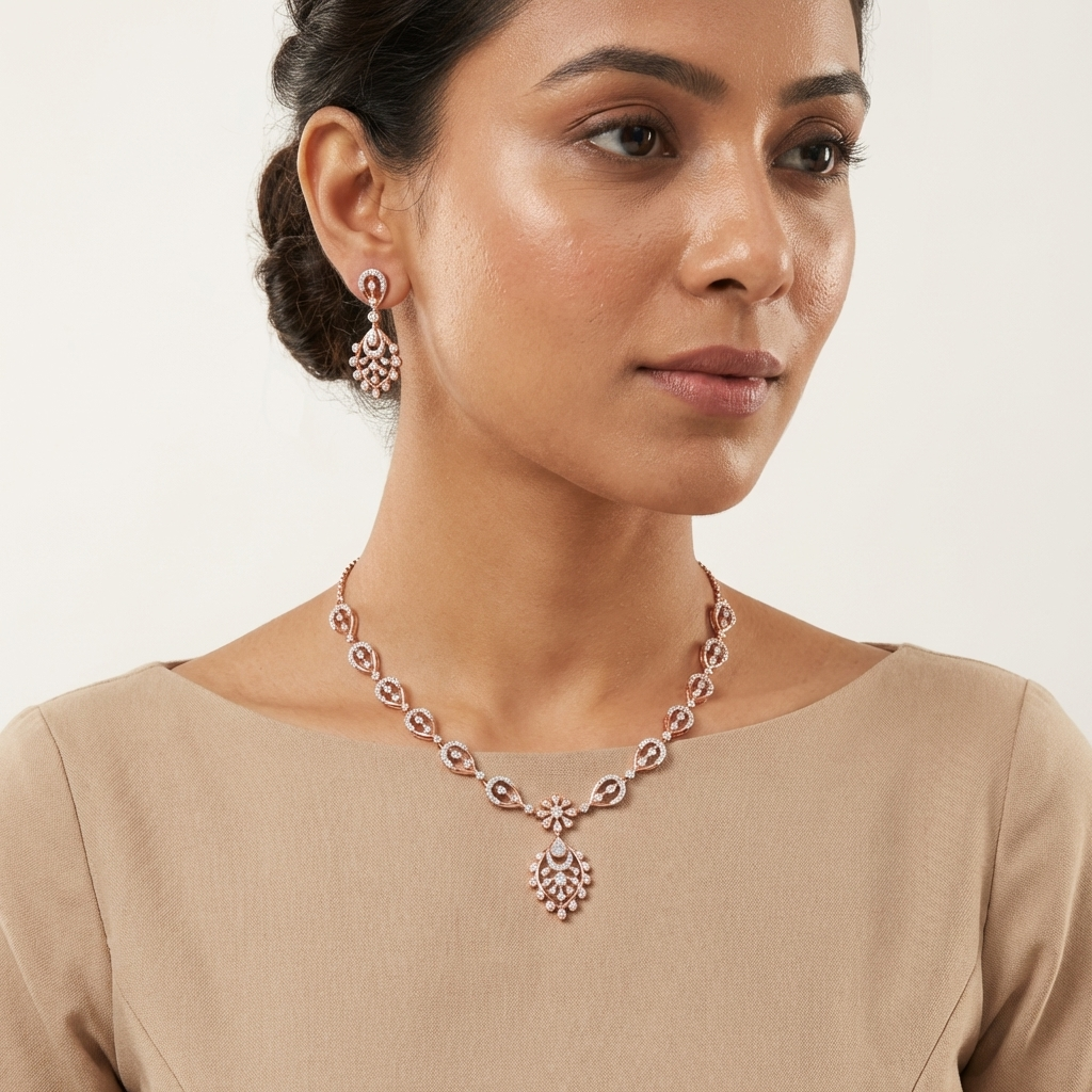 Sparkling Diamond Elegance Necklace Set - 4