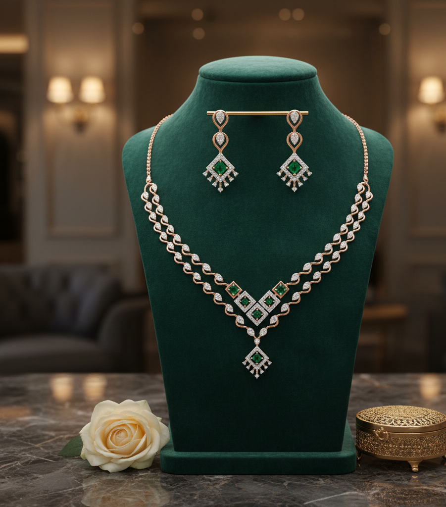 Fashion Jewel Diamond Necklace with Stylish Earrings - 3