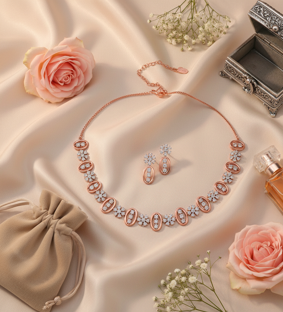 Imperial Diamond Necklace with Crafted Earrings
