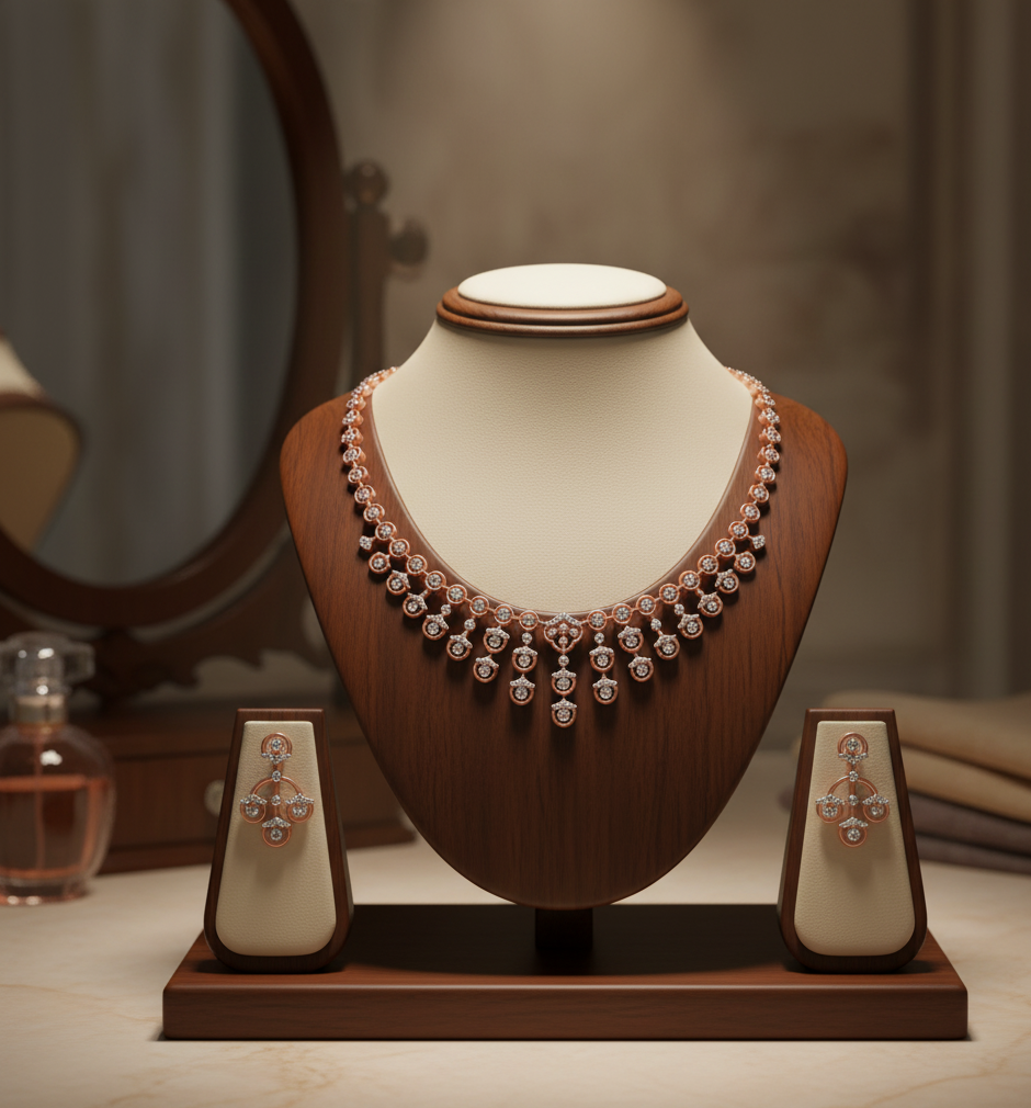 Grace Crystal Diamond Necklace with Crafted Earrings