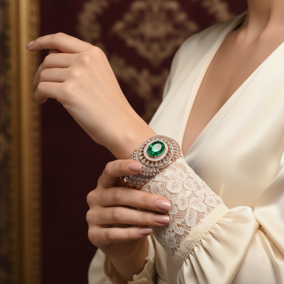 The Cleopatra Diamond & Emerald Cuff - 3