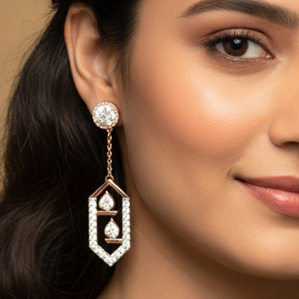 Long Curve Diamond Dangler Earrings - 3