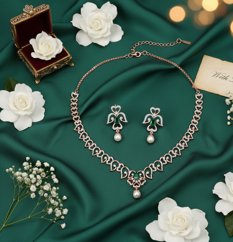Fashion Beam Diamond Necklace with Elegant Earrings
