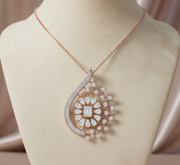 Exquisite Spiral Sunburst Diamond Pendant - 3