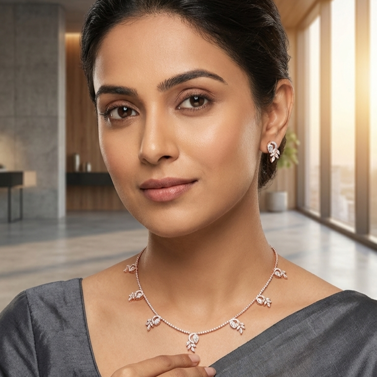 Modern Diamond Spark Necklace Set - 4