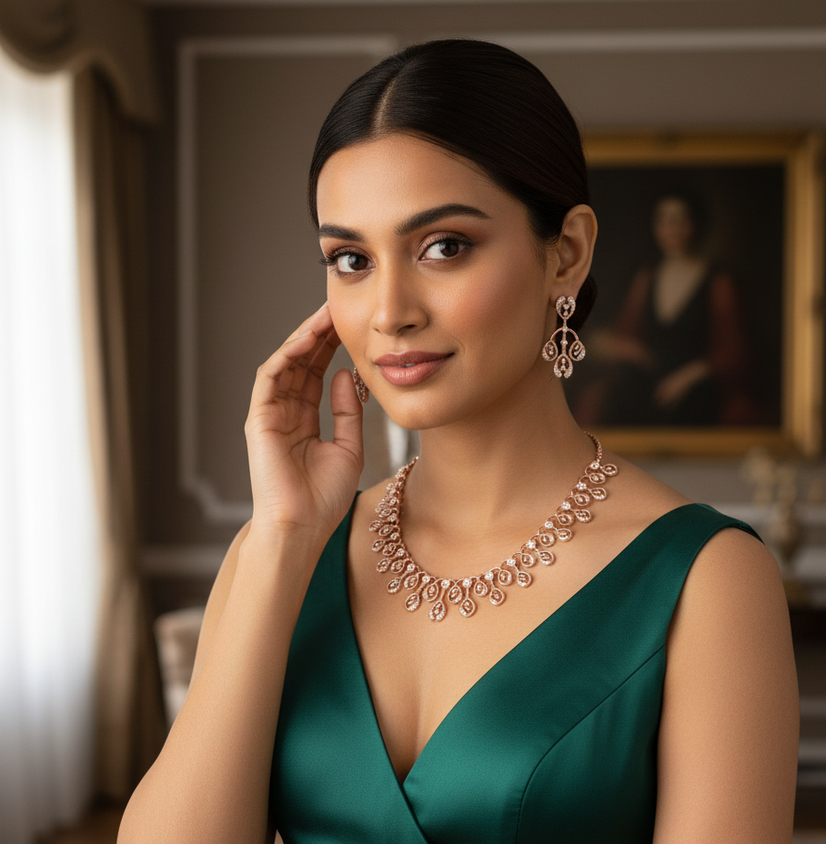 Diamond Royalty Necklace with Elegant Earrings - 3