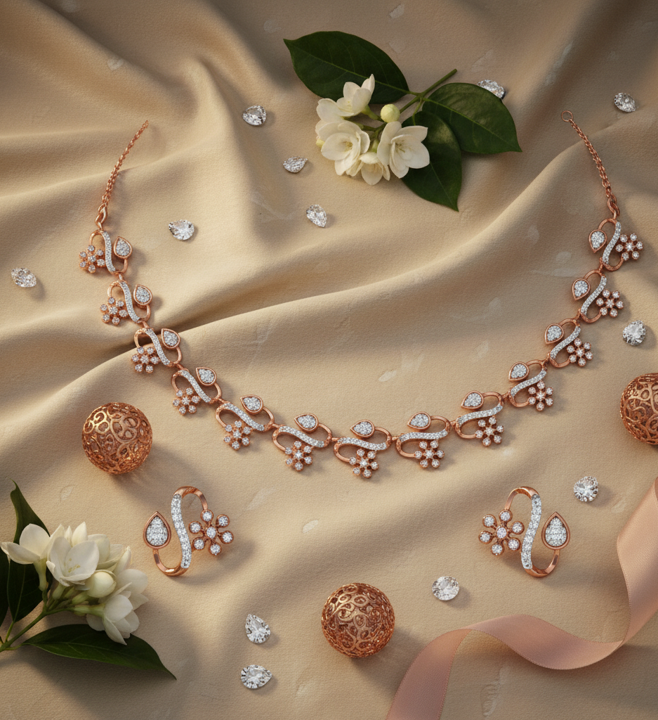 Ornament Diamond Necklace with Gleam Earrings - 3