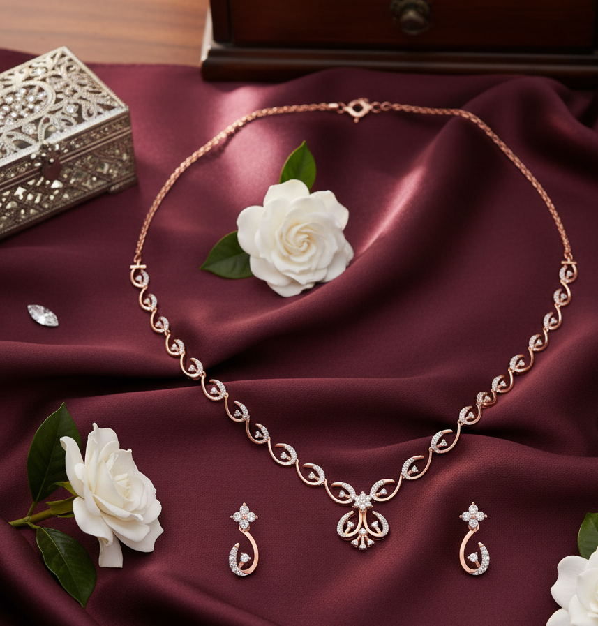 Diamond Beam Necklace with Sleek Earrings