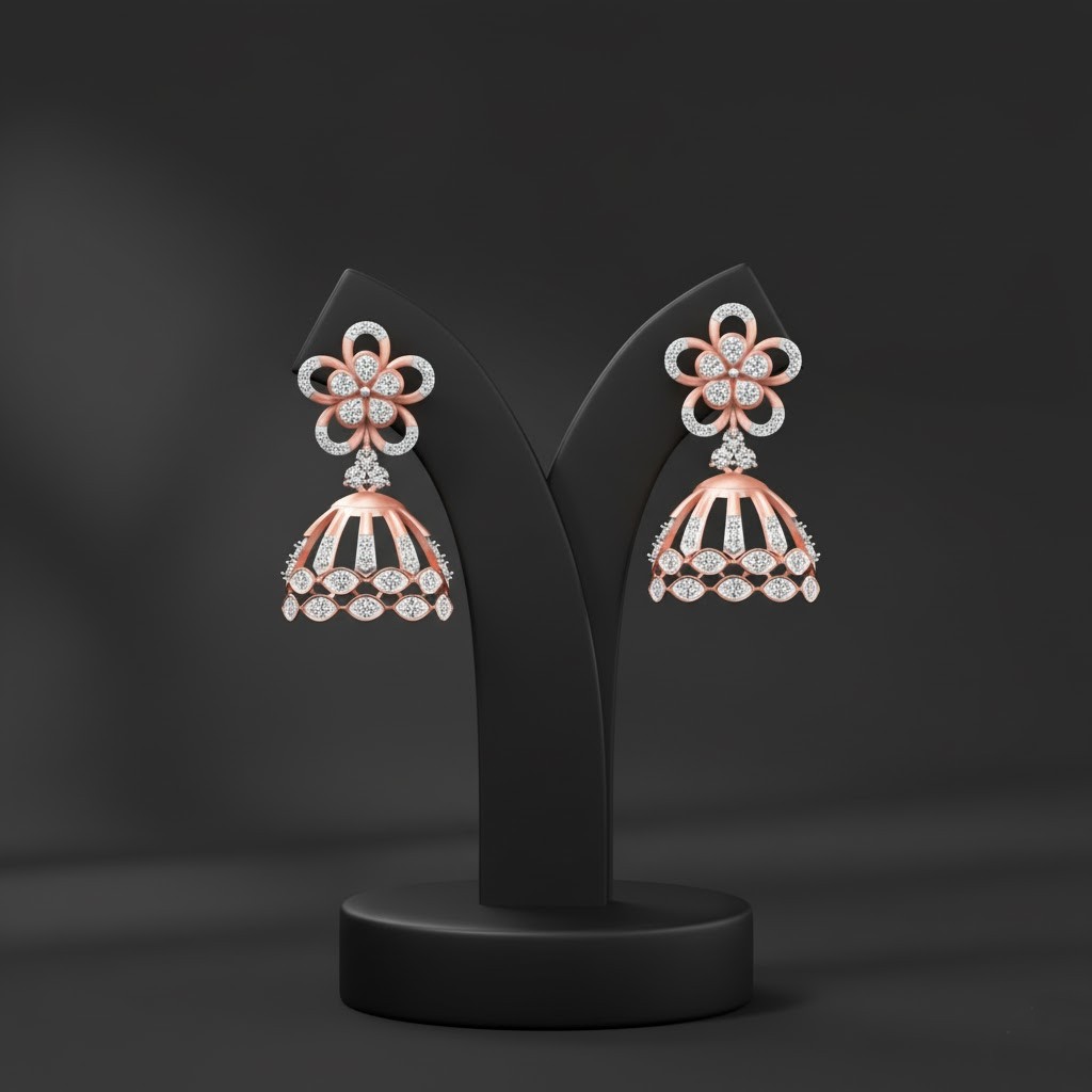 Sleek Elegant Diamond Jhumki Earrings