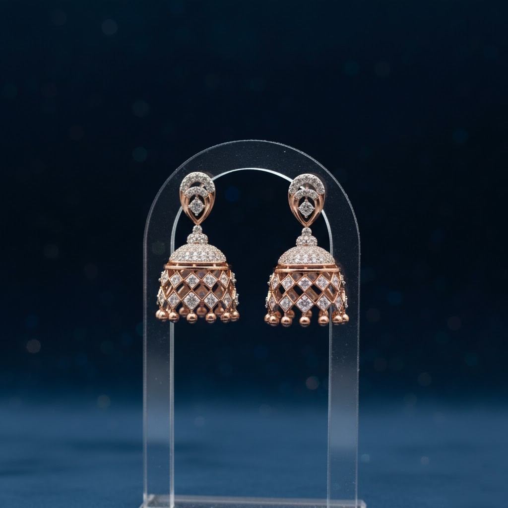 Fine Line Diamond Jhumki Earrings