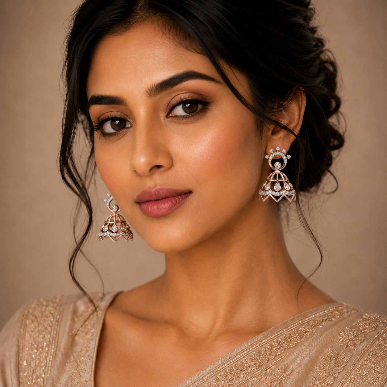 Minimal Elegant Diamond Jhumki Earrings - 3