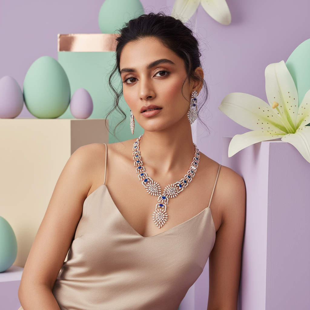 Opal Glow Diamond Elegance Necklace Set - 3