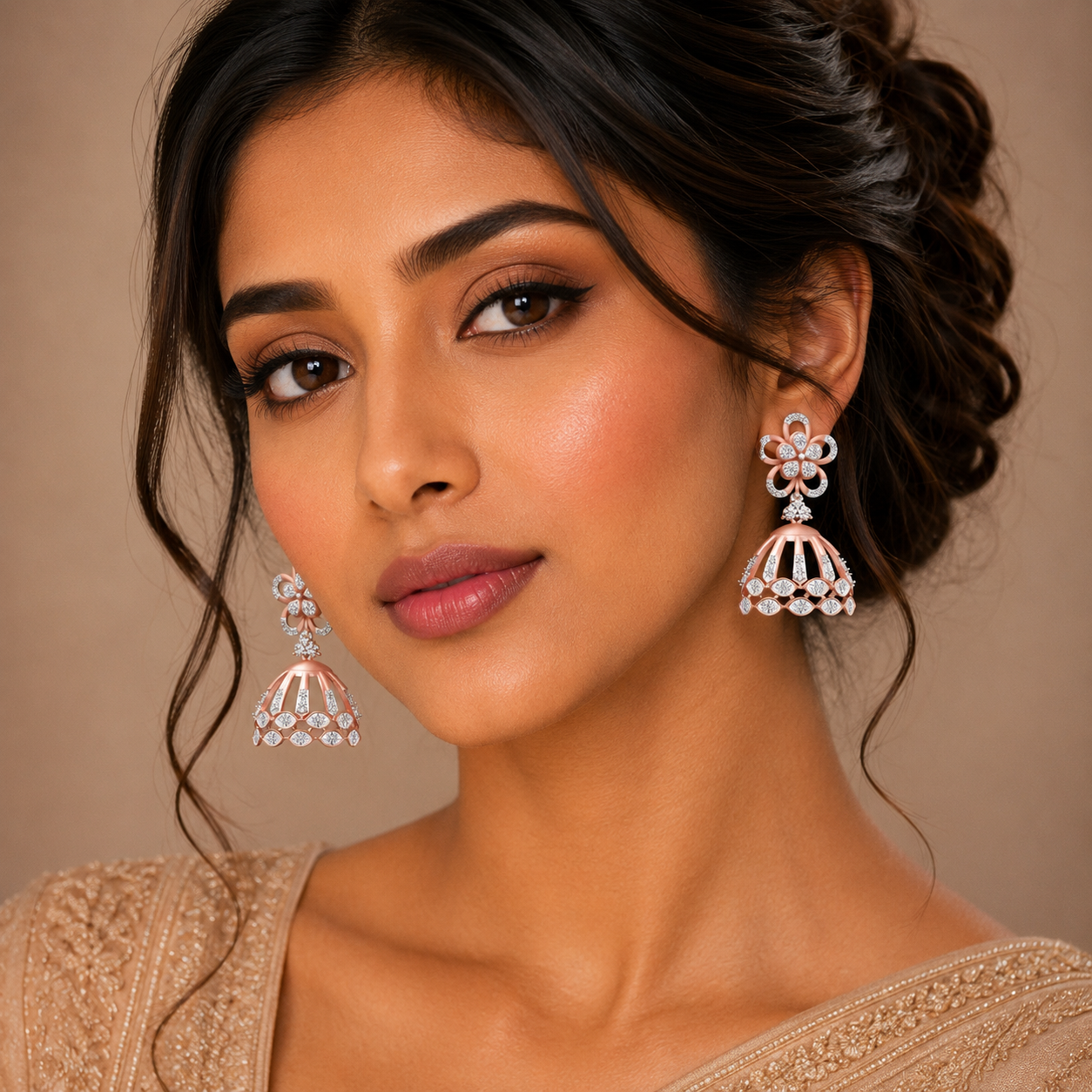 Sleek Elegant Diamond Jhumki Earrings - 3