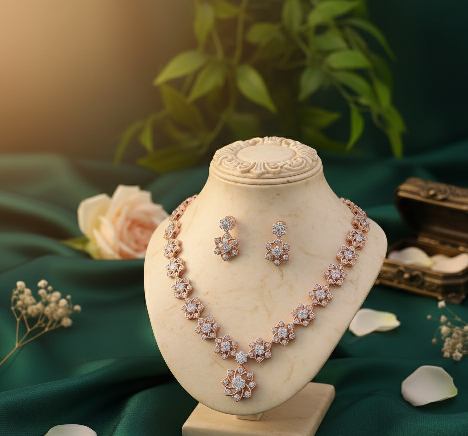 Shining Jewel Diamond Necklace with Crafted Earrings