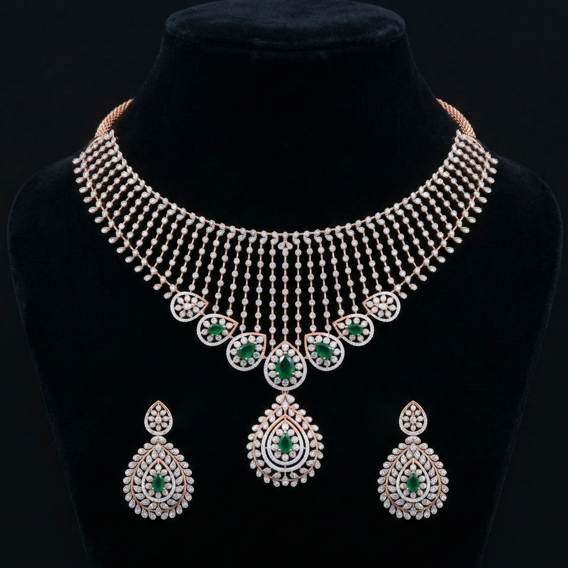 Designer Diamond Bridal Necklace Ensemble