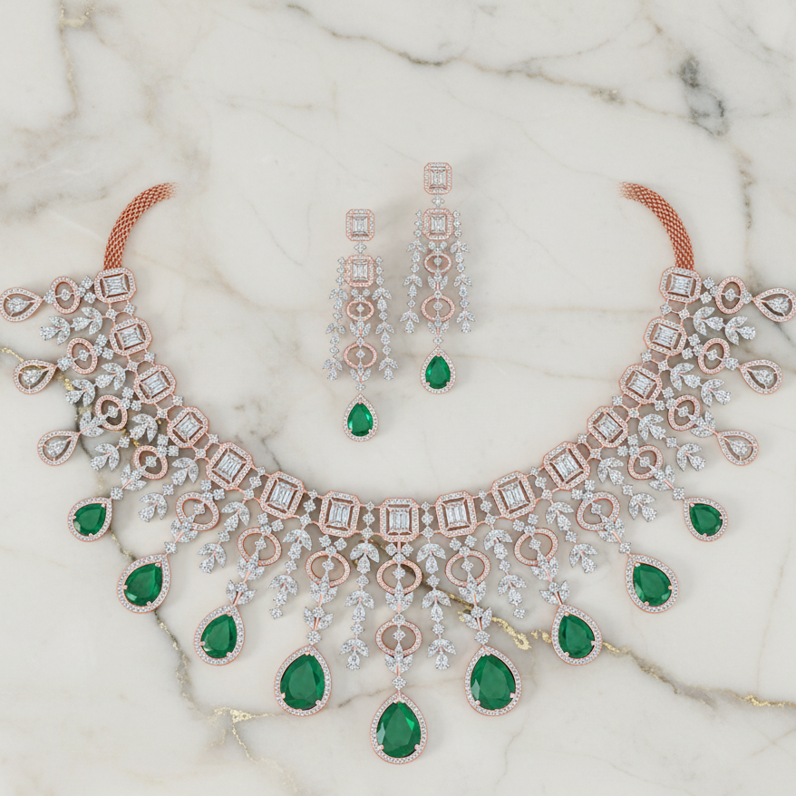 Polished Diamond Wedding Necklace Set