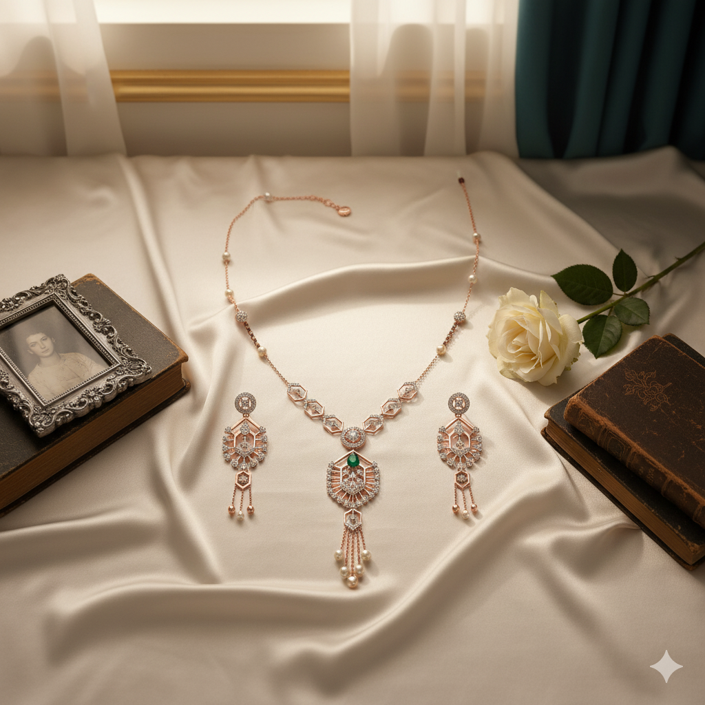 Classic Diamond Necklace with Stunning Earrings