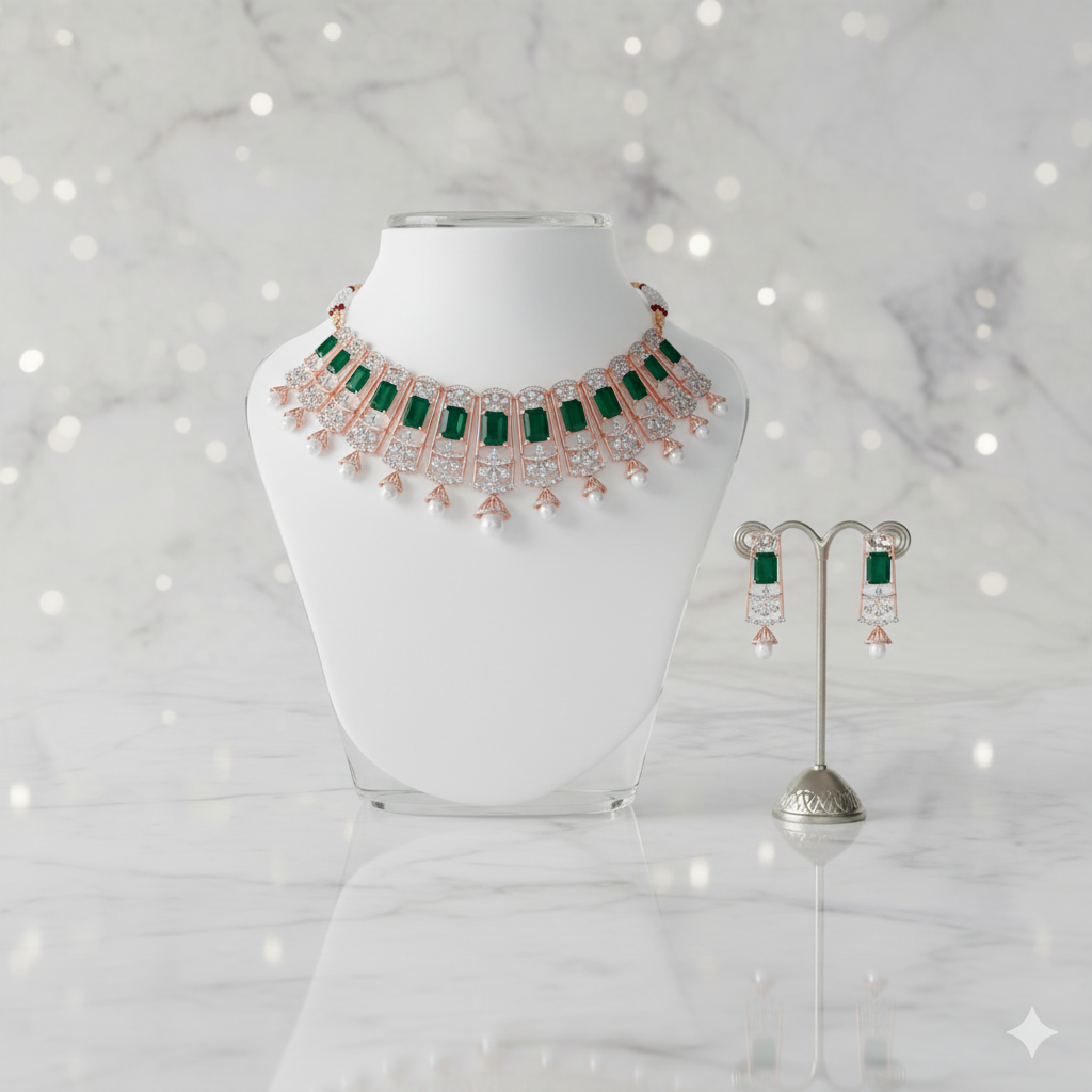 FSNK01192-Set Elegant Diamond Necklace Set
