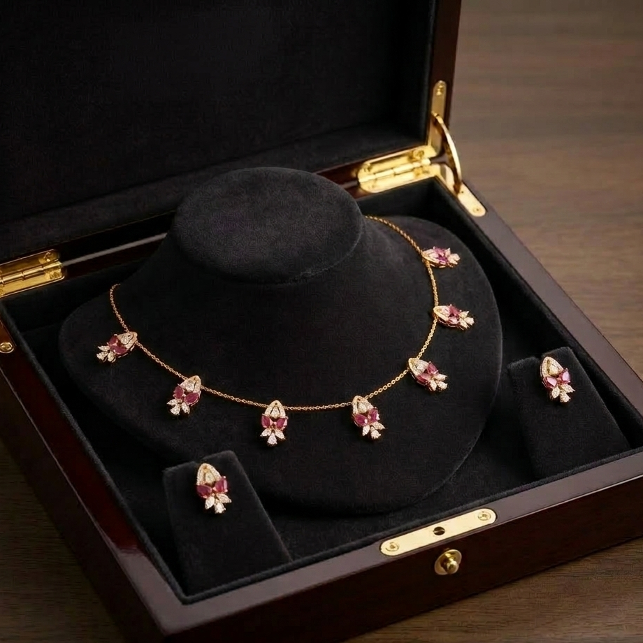 Elegant Diamond Glow Necklace Set - 3