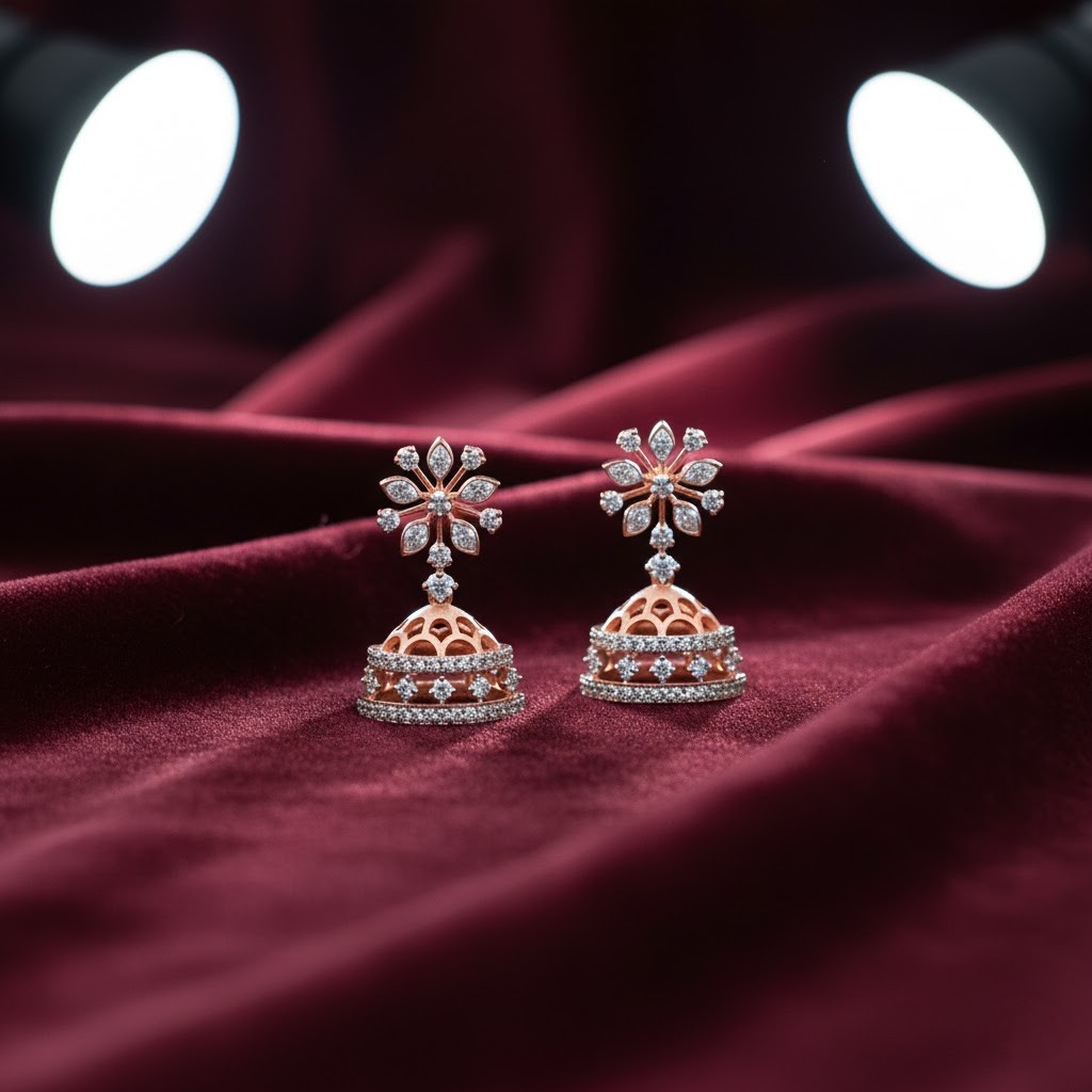 Engagement Style Diamond Jhumki Earrings