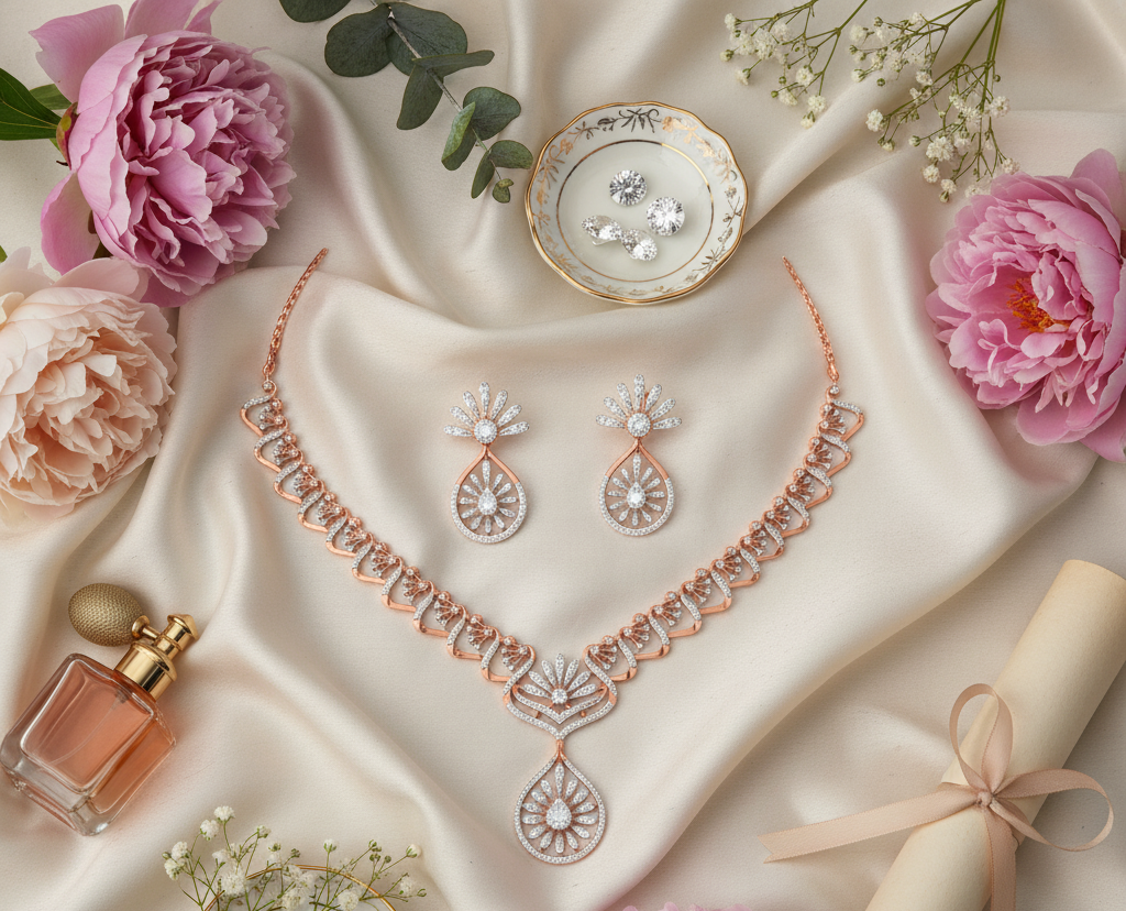 Mystic Diamond Necklace with Sleek Earrings - 3