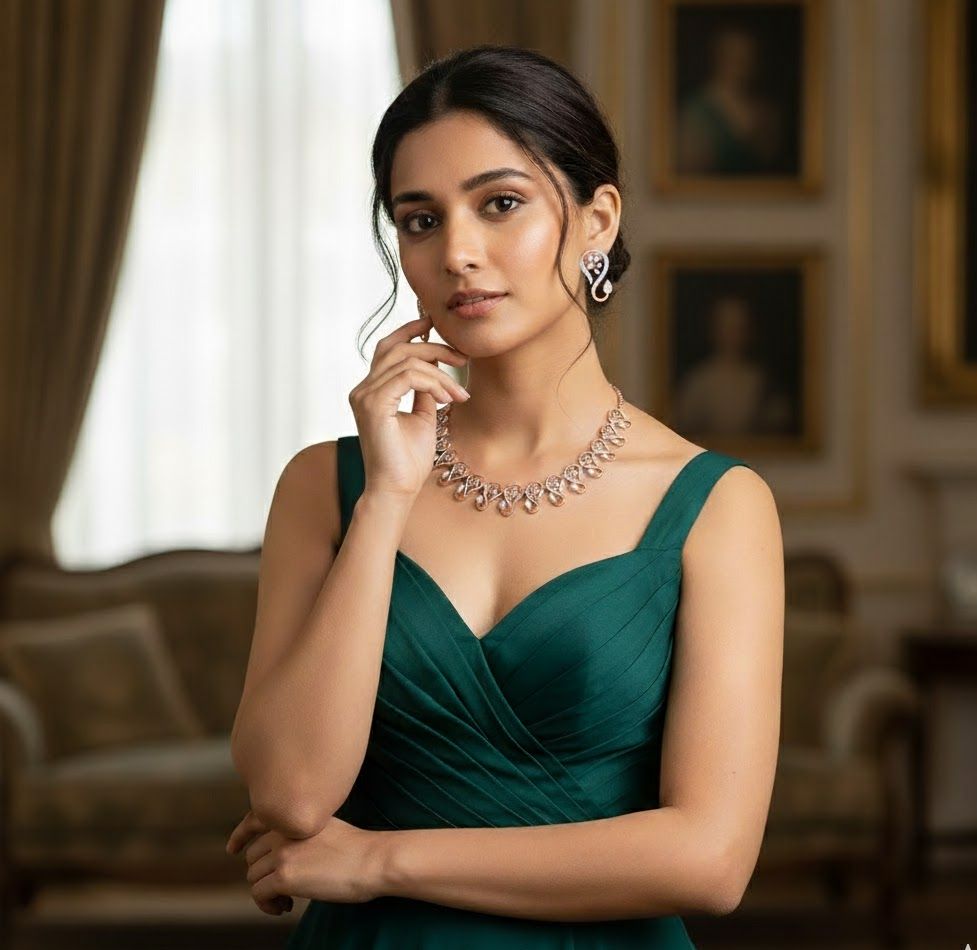 Aura Shine Diamond Necklace with Crafted Earrings