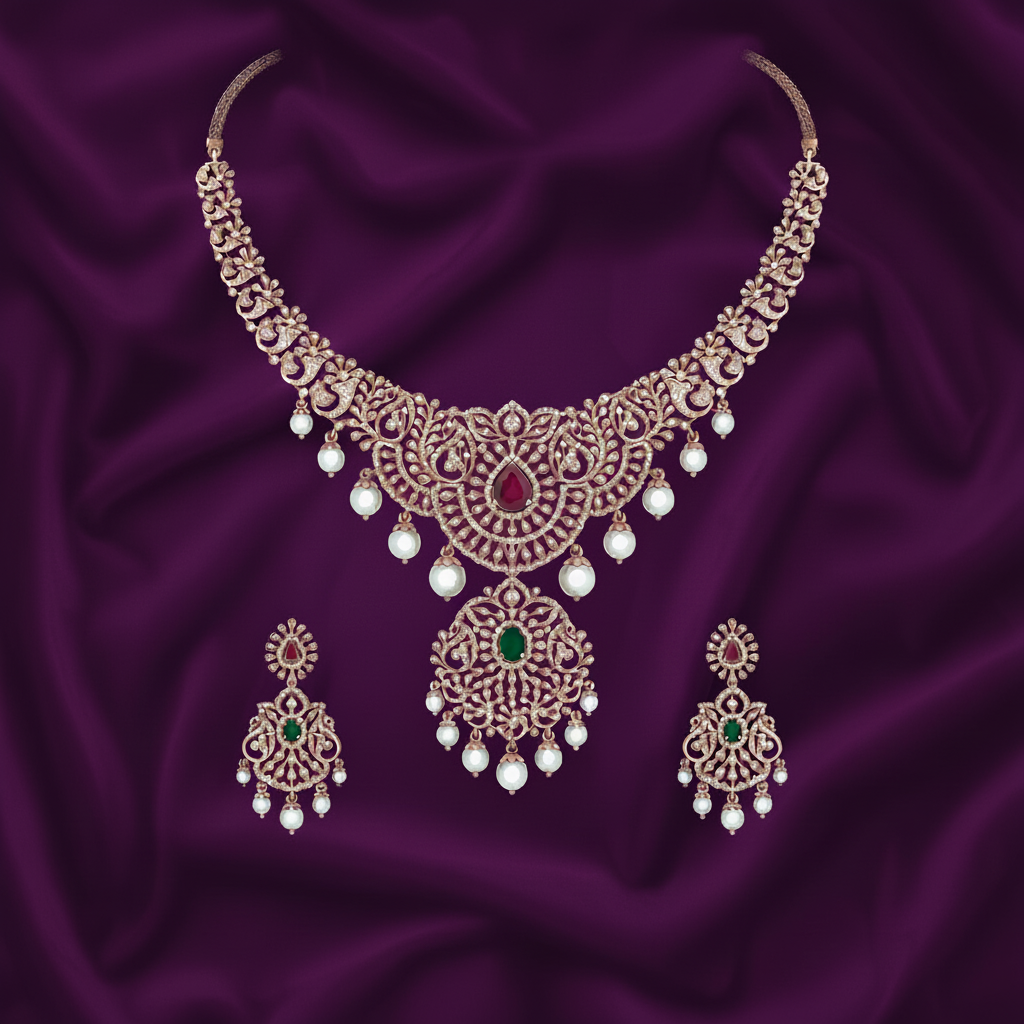 Glittering Diamond Classic Necklace Set