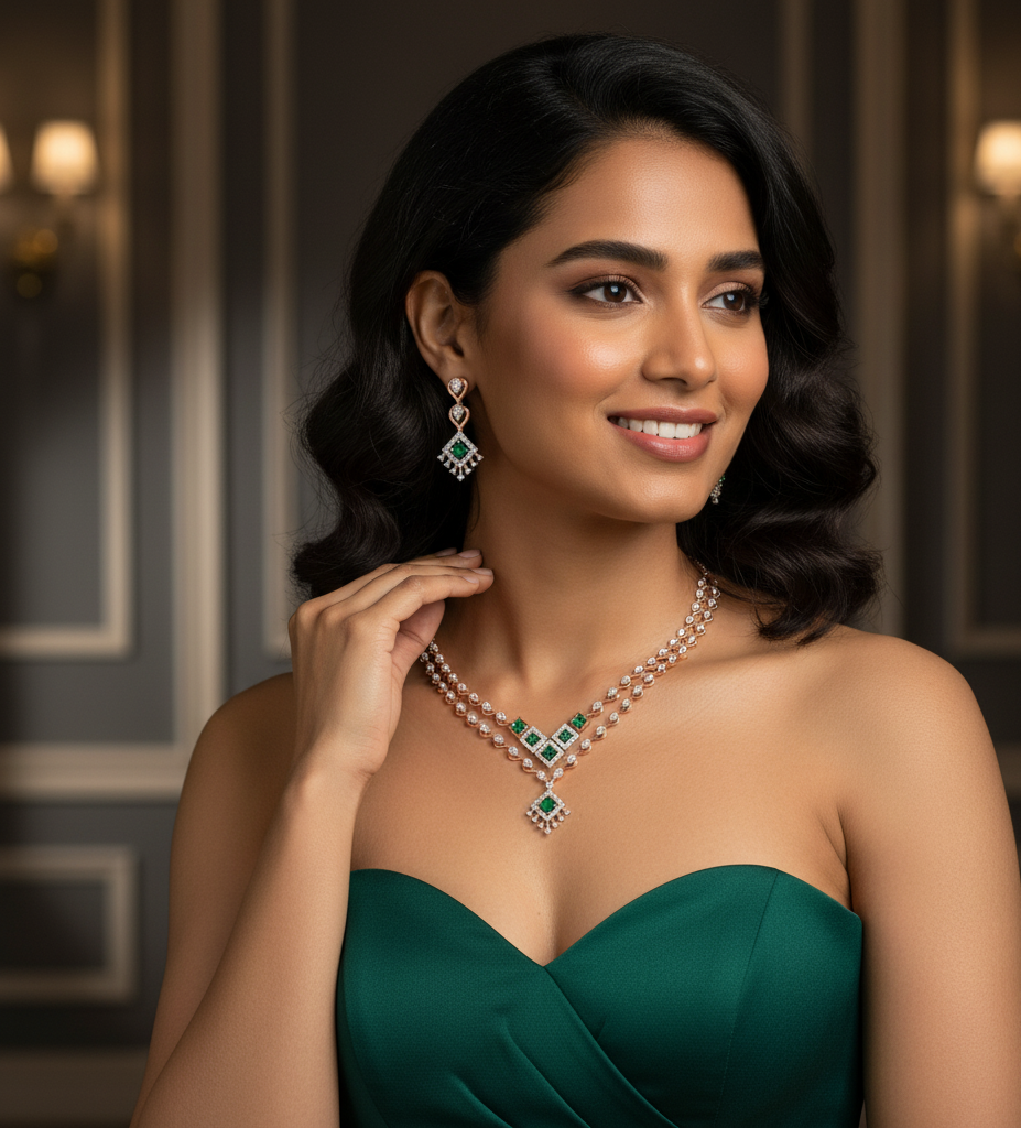 Fashion Jewel Diamond Necklace with Stylish Earrings