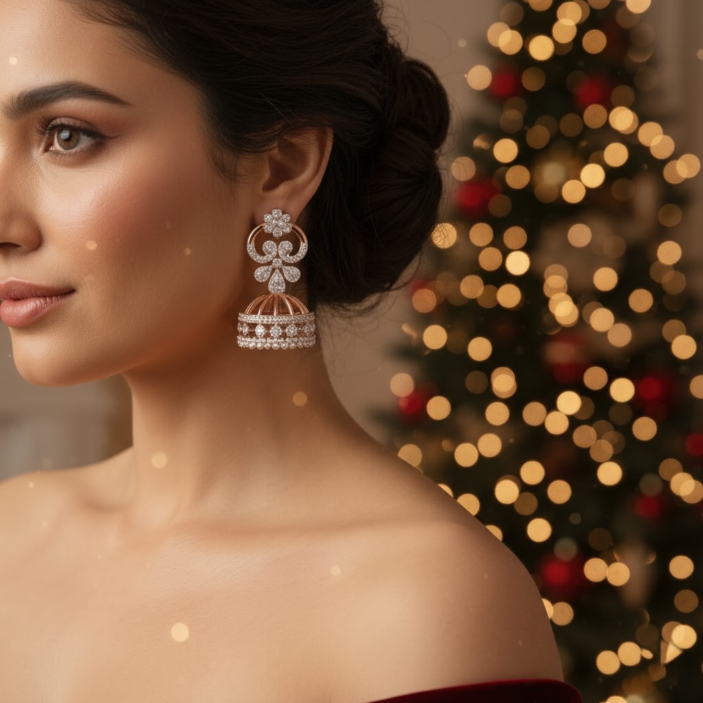 High Gloss Diamond Jhumki Earrings