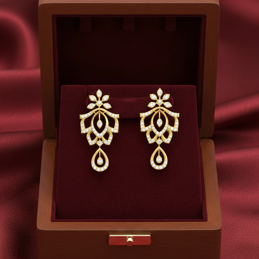 Stylish Diamond Dangle Earrings - 3