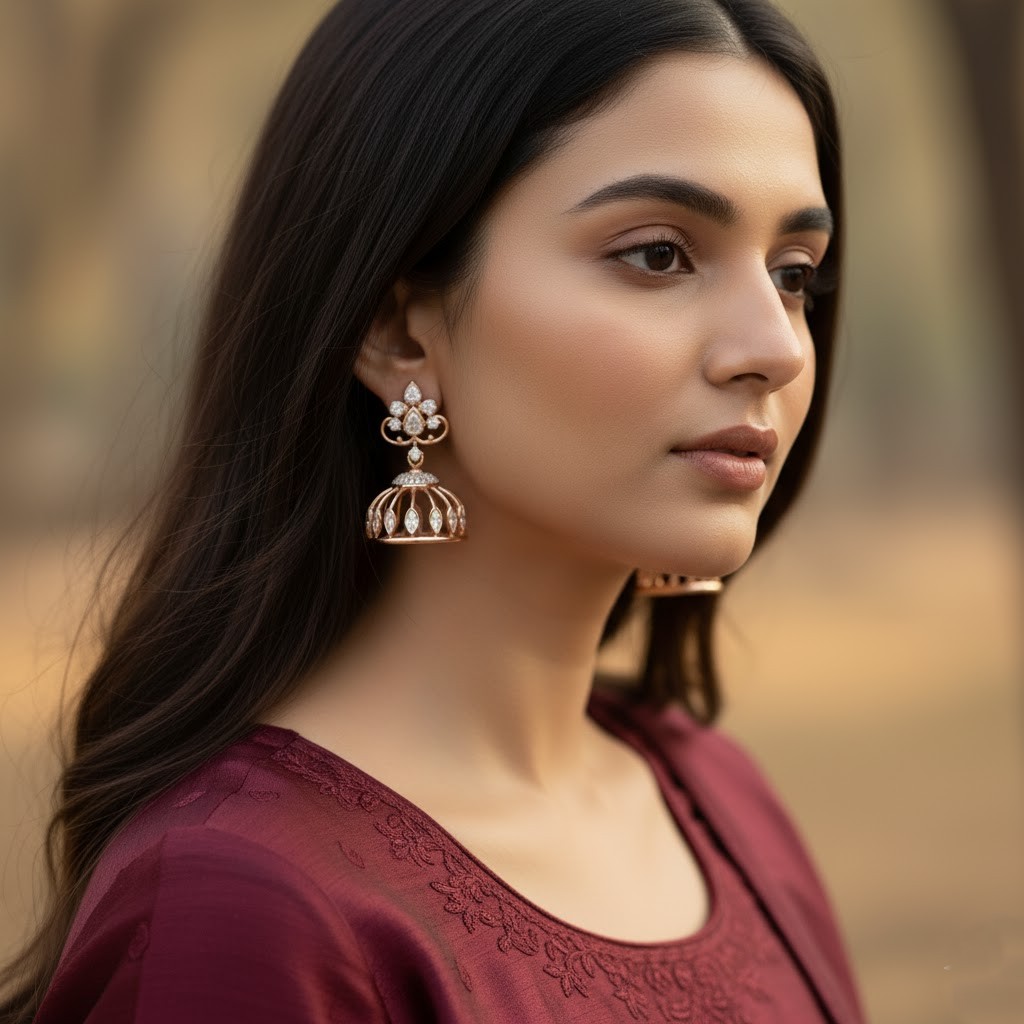 Premium Cut Diamond Jhumki Earrings