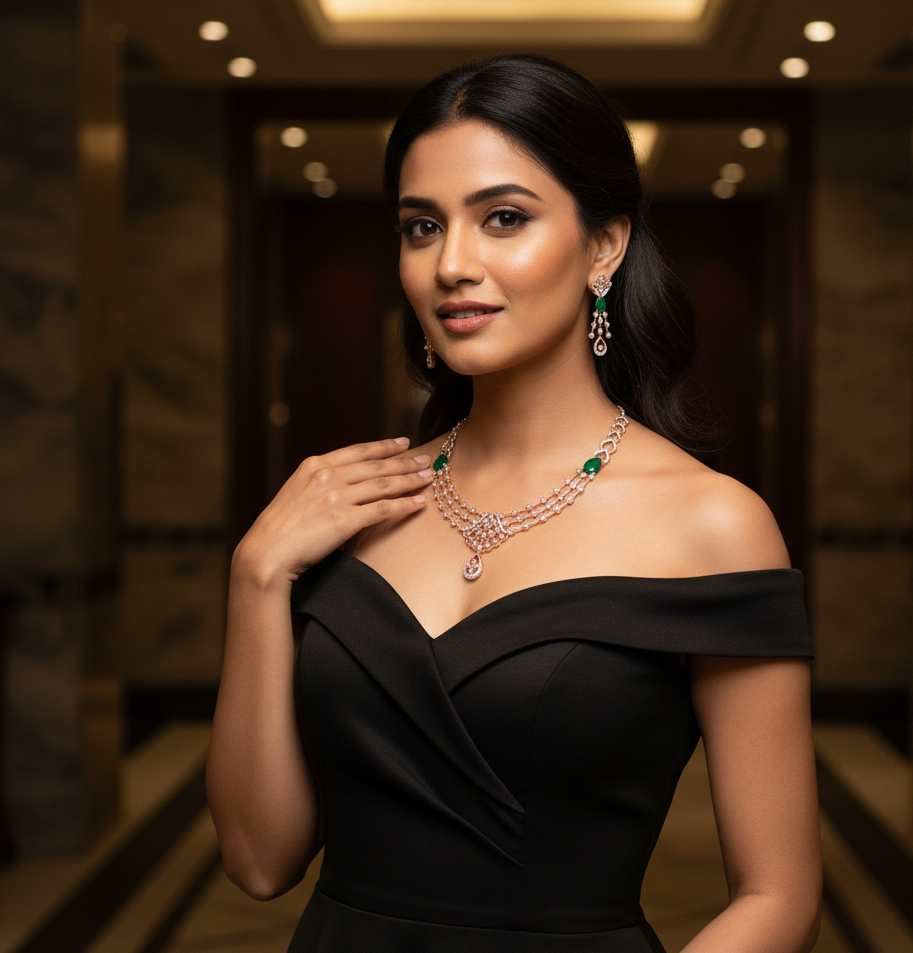 Grand Crystal Diamond Necklace with Elegant Earrings - 3