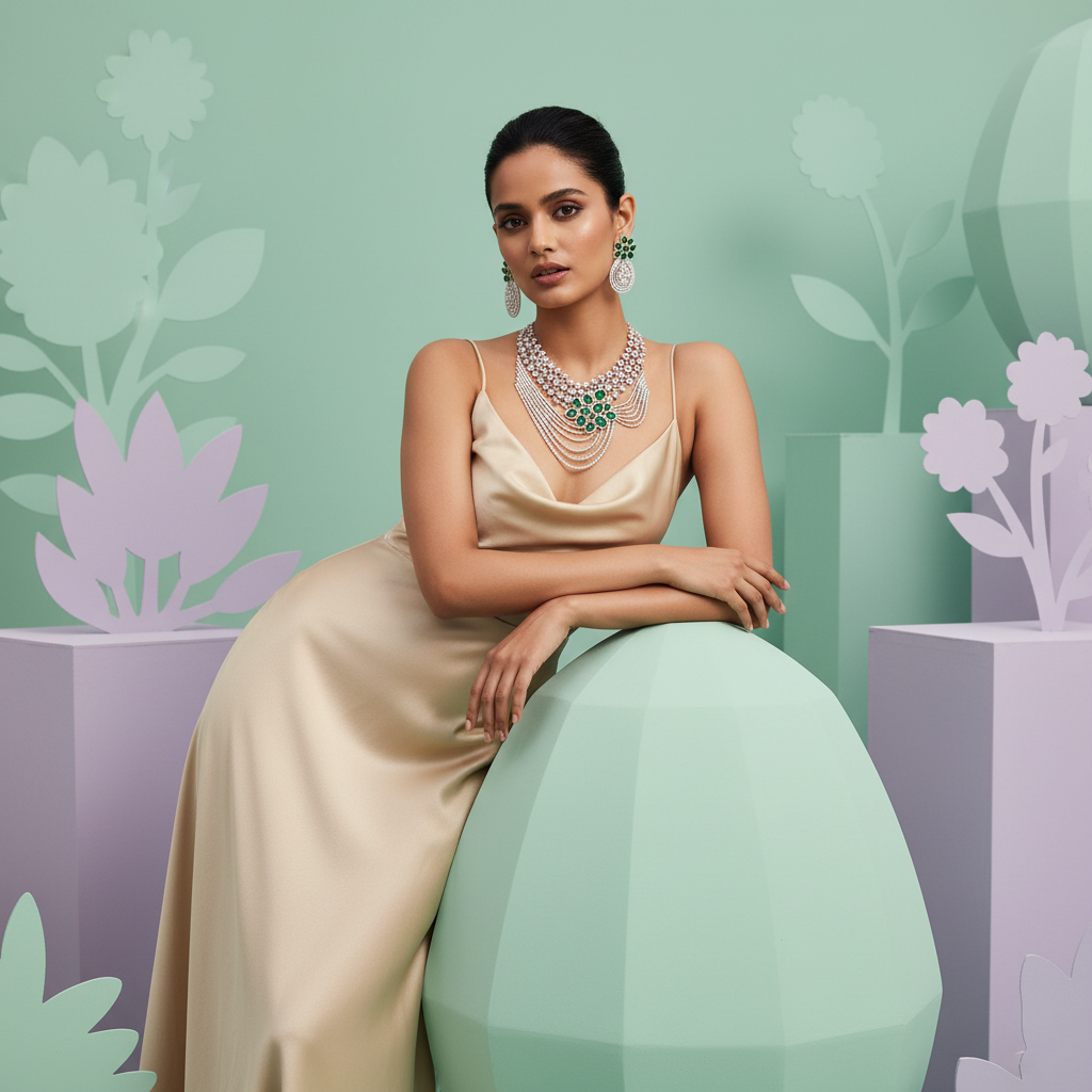 Handcrafted Diamond Bridal Necklace Set - 4