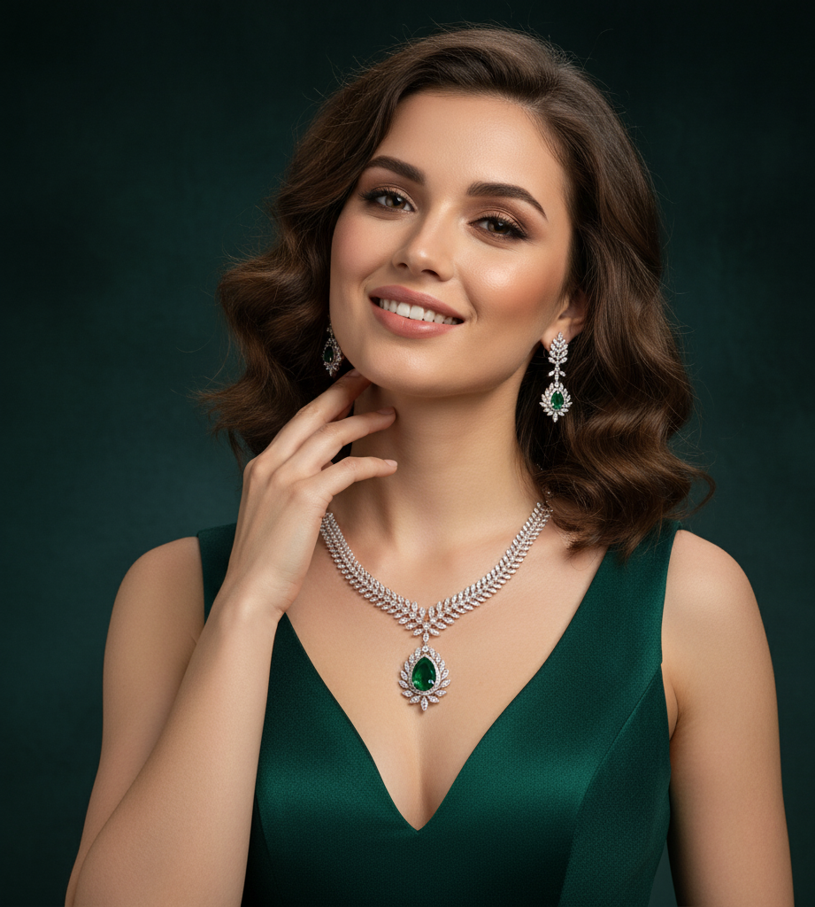 Fashion Glow Diamond Necklace with Sleek Earrings - 3