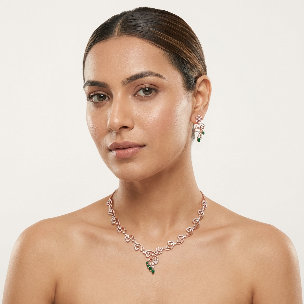 Glittering Diamond Glow Necklace Set - 4