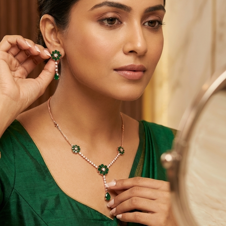 Regal Diamond Aura Necklace Set - 3