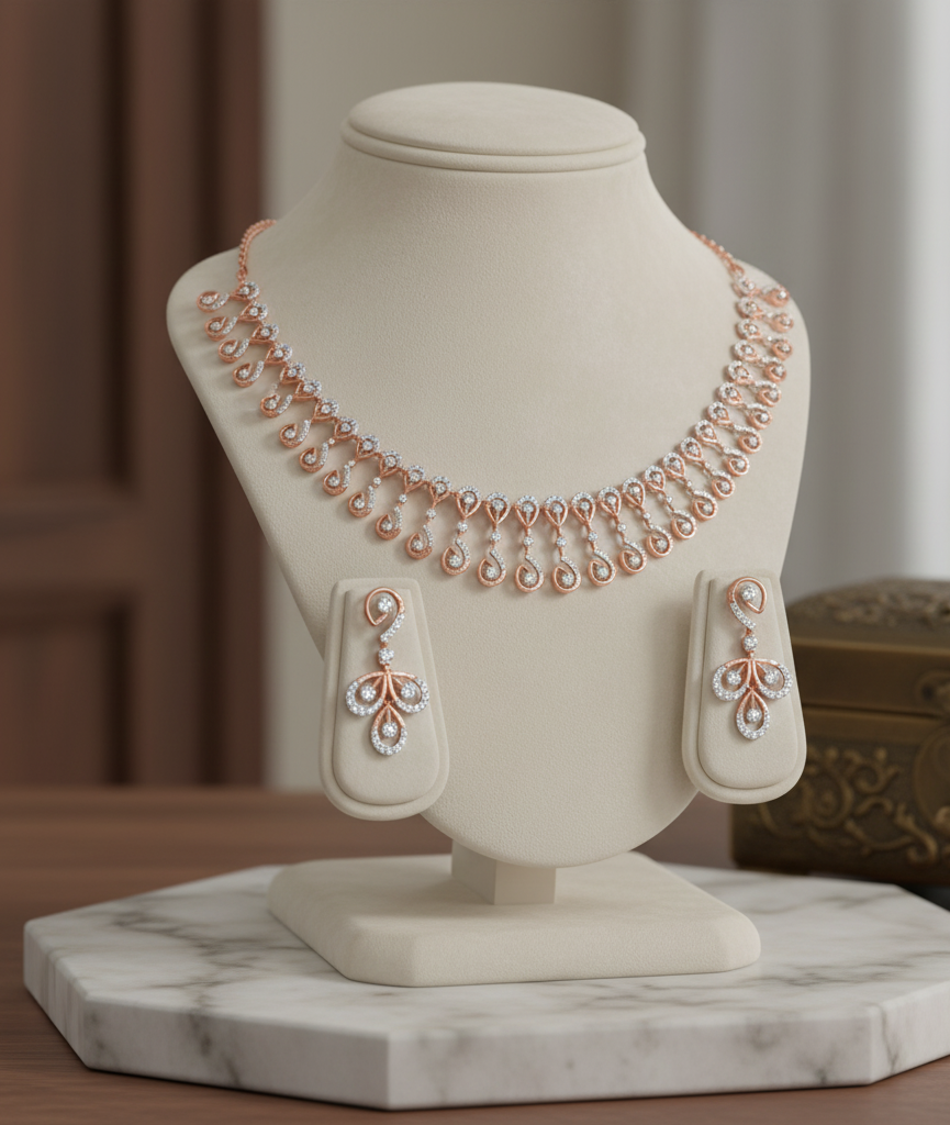 Premium Aura Diamond Necklace with Matching Earrings