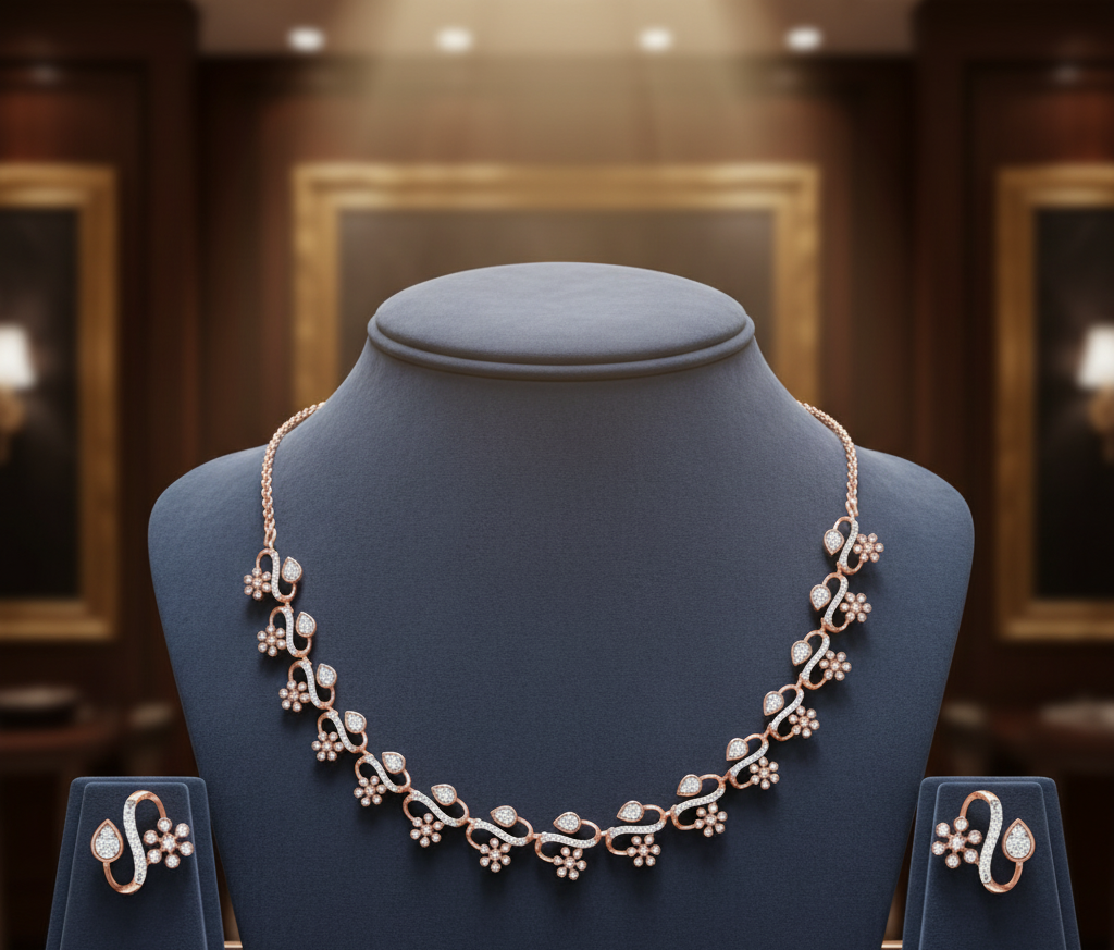 Ornament Diamond Necklace with Gleam Earrings