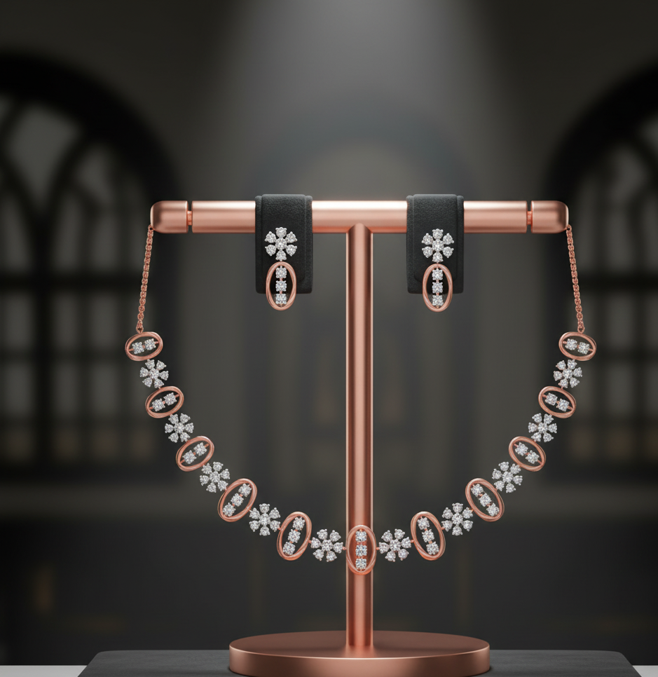 Imperial Diamond Necklace with Crafted Earrings