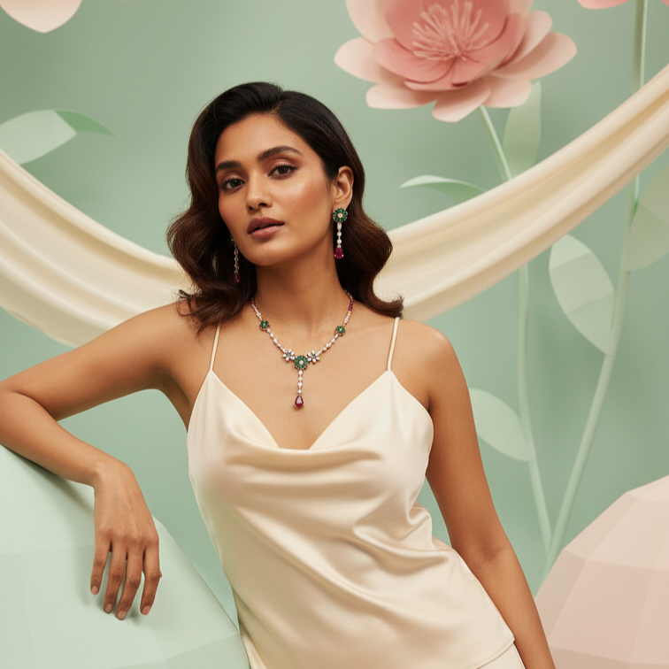 Modern Diamond Glow Necklace Set