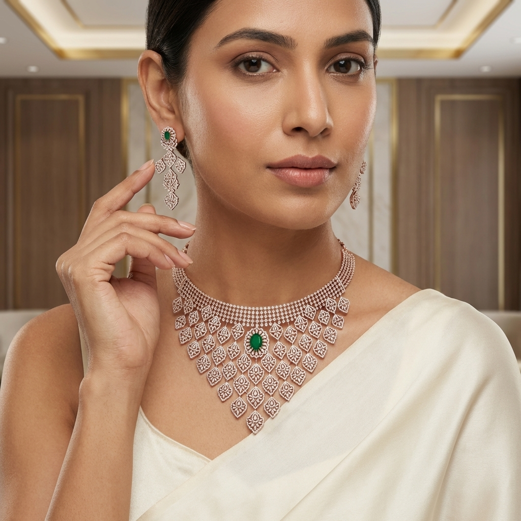 Bridal Royalty Diamond Necklace Set - 4