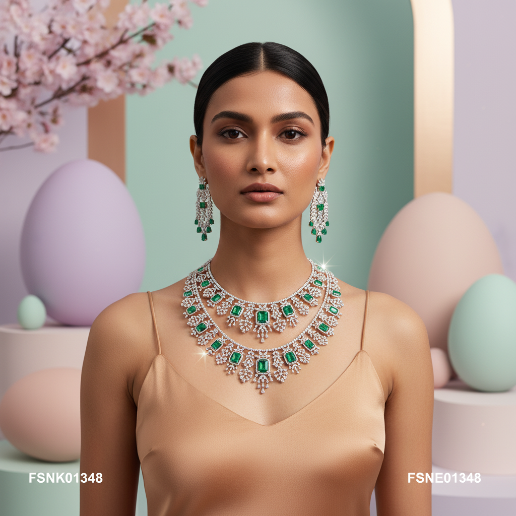 Luxe Finish Diamond Wedding Necklace Set - 4