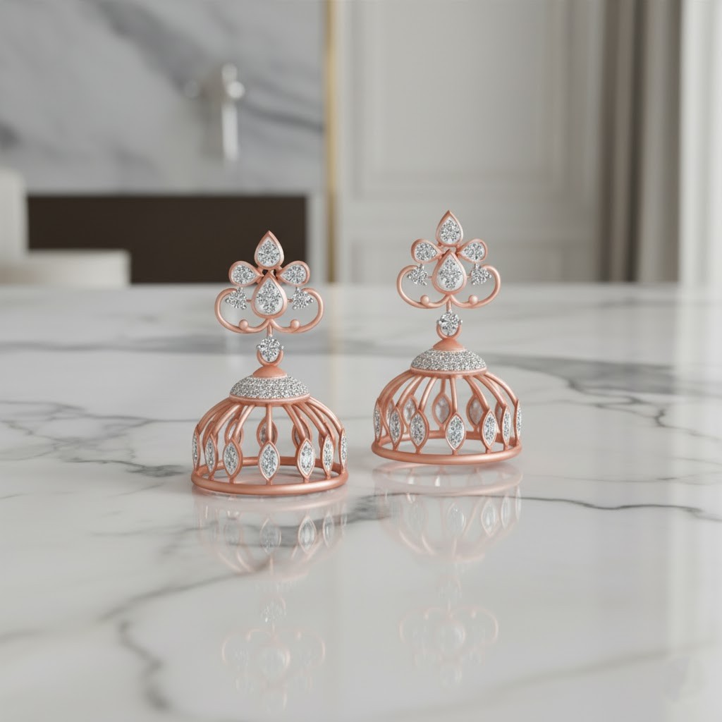 Premium Cut Diamond Jhumki Earrings - 3