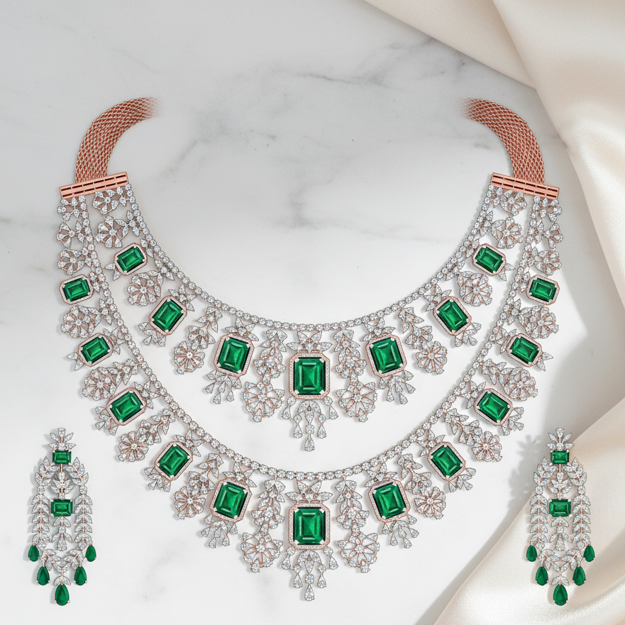 Luxe Finish Diamond Wedding Necklace Set