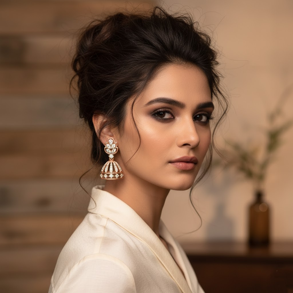 Festive Wear Diamond Jhumki Earrings