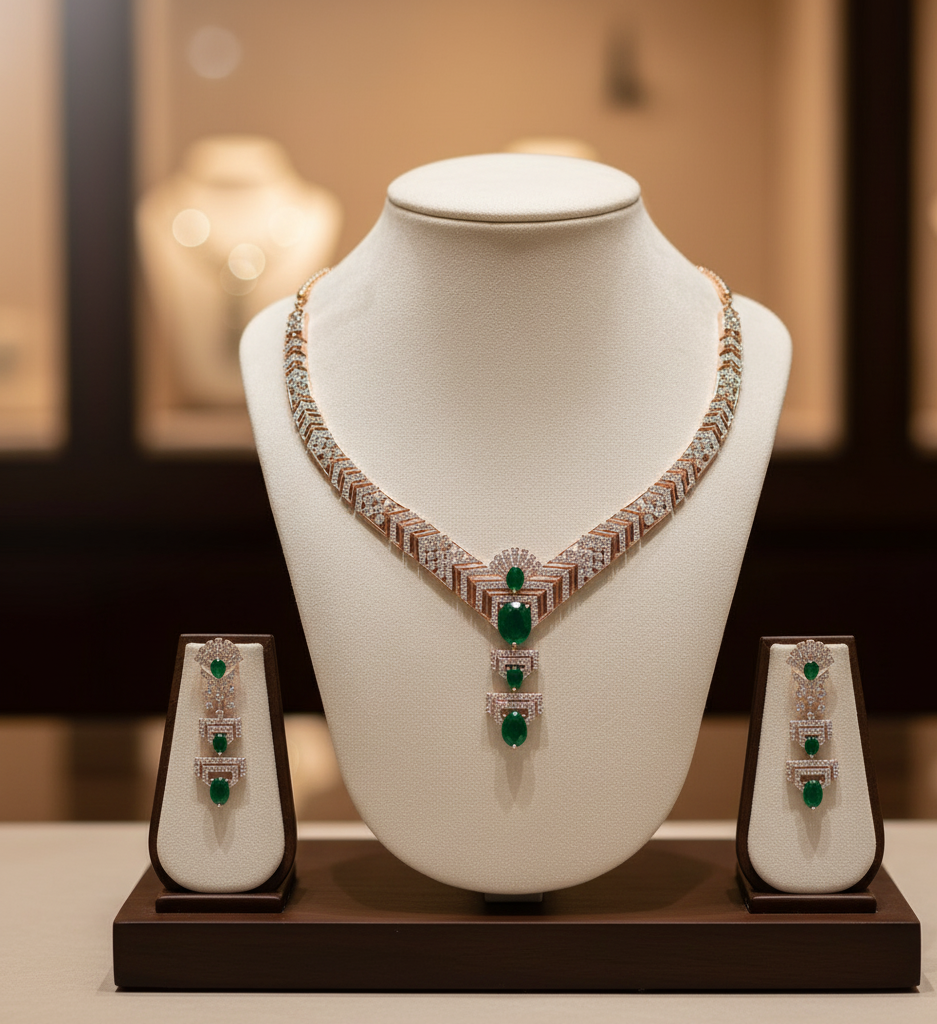 Vintage Diamond Necklace with Stylish Earrings