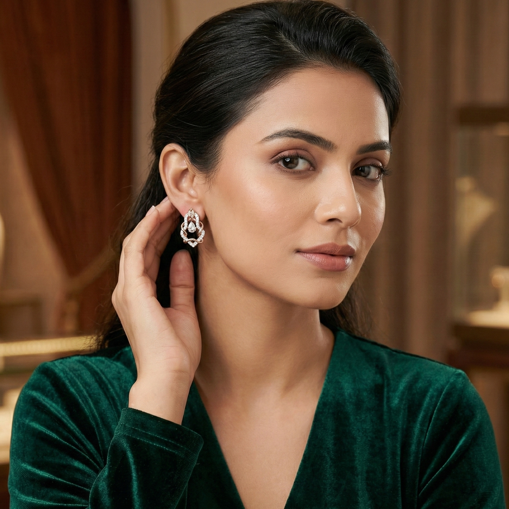 Refined Drop Diamond Pendant Earrings