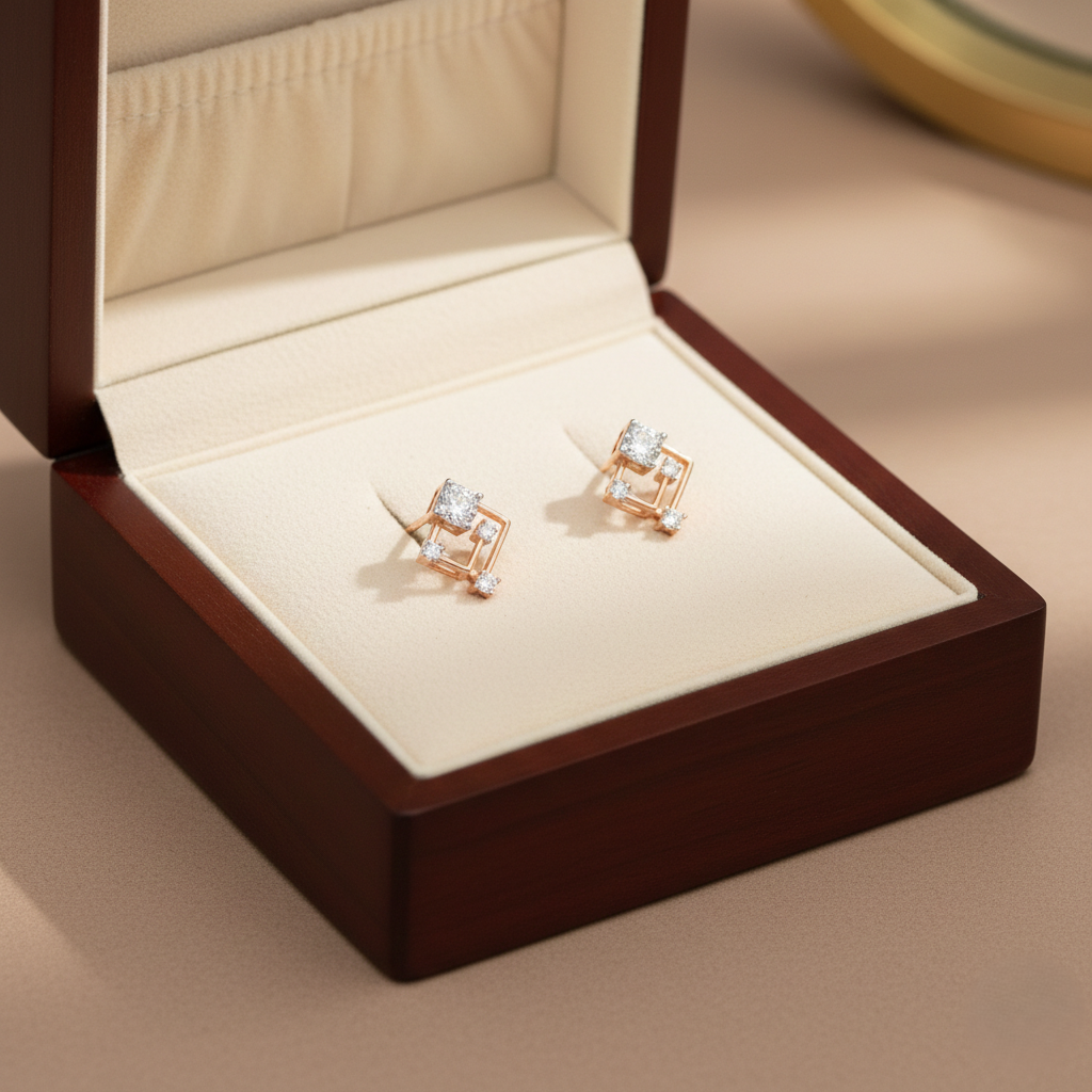 Modern Geometric  Diamond Stud Earrings