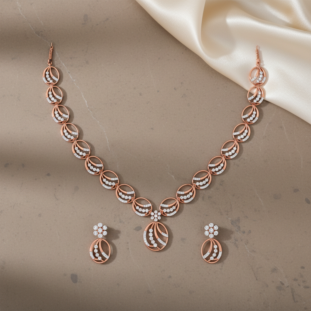 Sparkling Diamond Charm Necklace Set